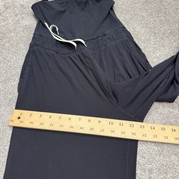 Vuori Ribbed Knit Wide Leg Jumpsuit Womens Large Navy Blue Elastic Drawstring - Picture 15 of 16